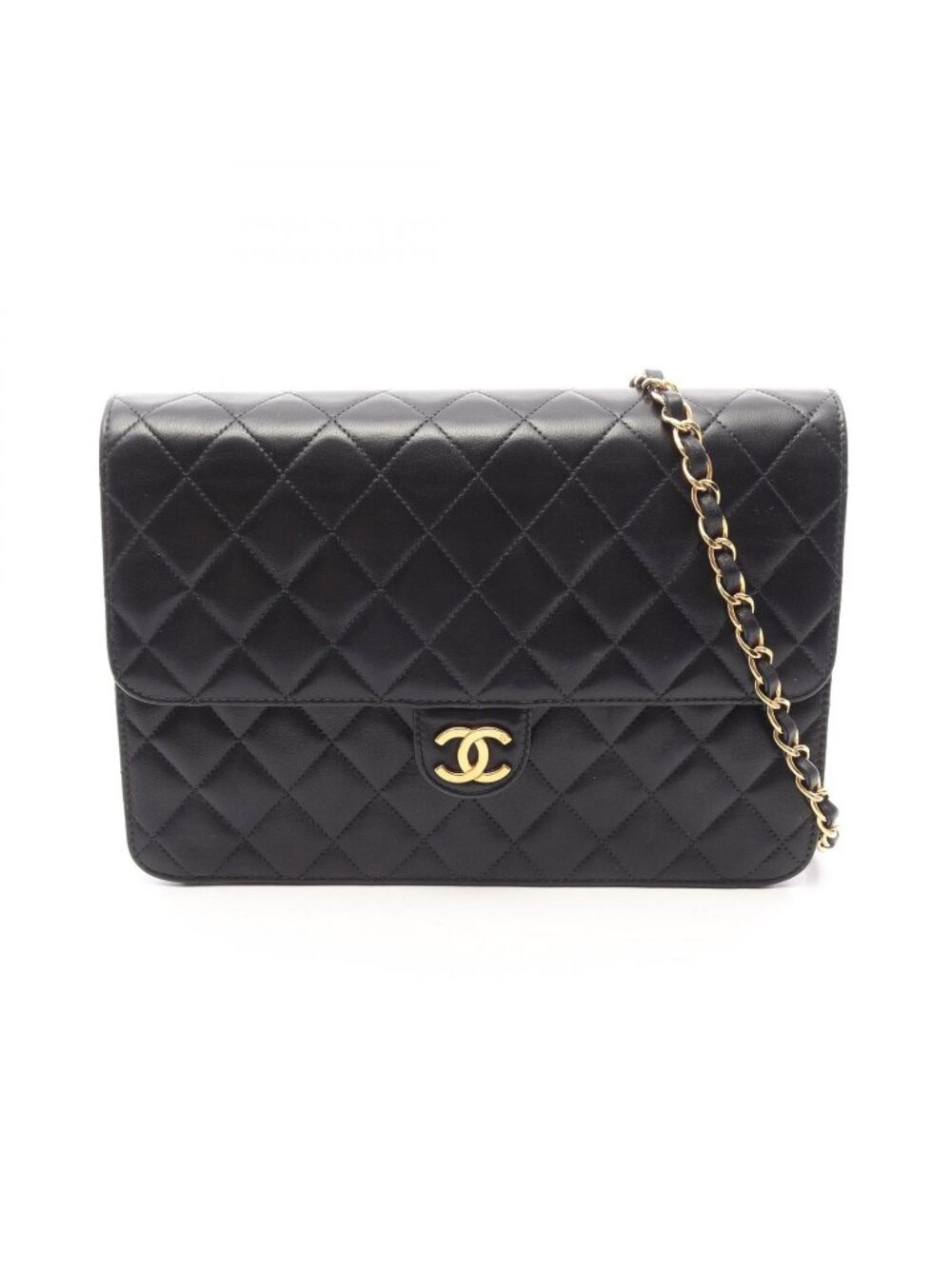 Chanel Shoulder Bag Quilted Push Lock Black Lambskin Chain